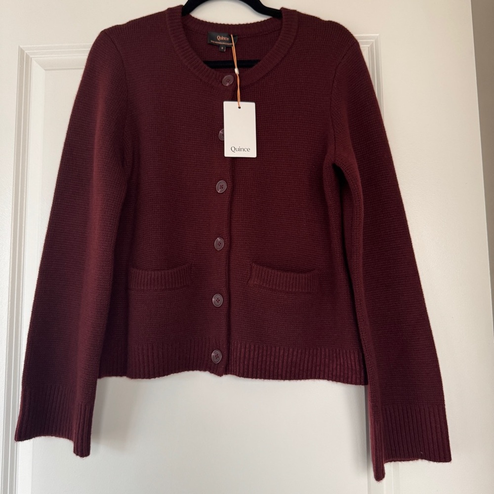 Quince Deep Red Button-Up Cardigan